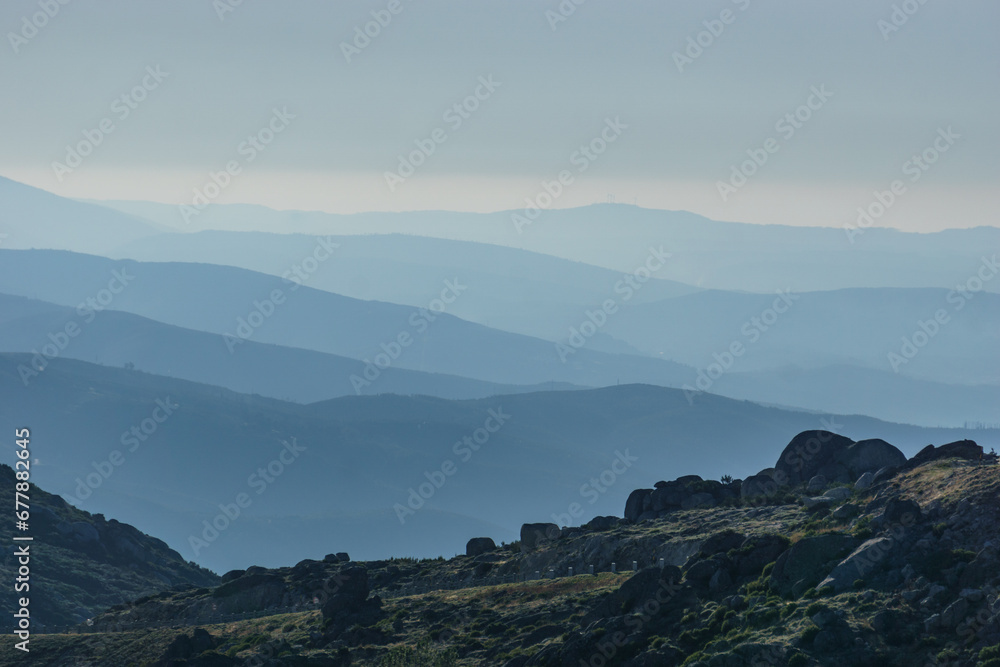 View from mountains of Serra da Estrela from Miradouro da Rocha, Portugal