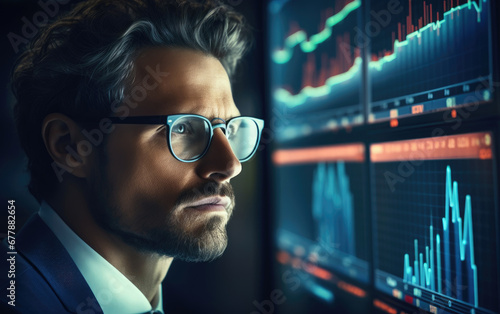 Businessman analyzing bank stock charts