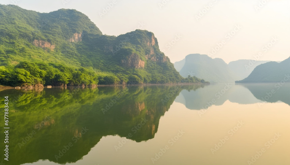 Tranquil scene of mountain range, reflection in pond at dusk generated by AI