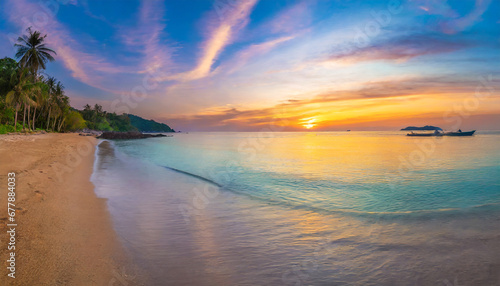 panoramic sea skyline beach amazing sunrise beach landscape panorama of tropical beach seascape horizon abstract colorful sunset sky light tranquil relax summer seascape freedom wide angle seascape