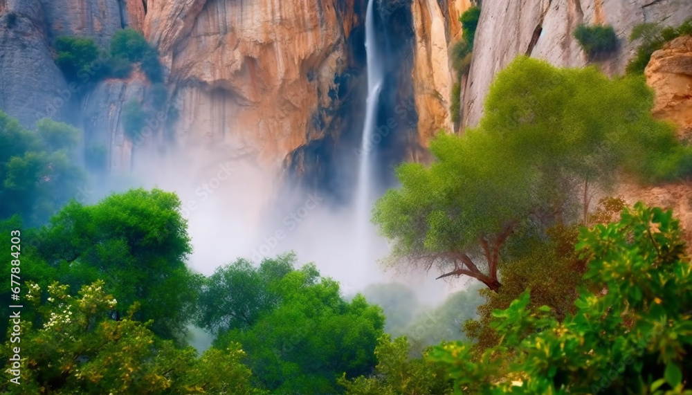Majestic mountain range, tranquil scene, flowing water, natural beauty generated by AI