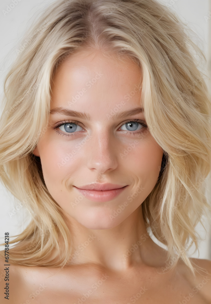 Happy Swedish woman face smiling to camera Happy Swedish woman face smiling to camera