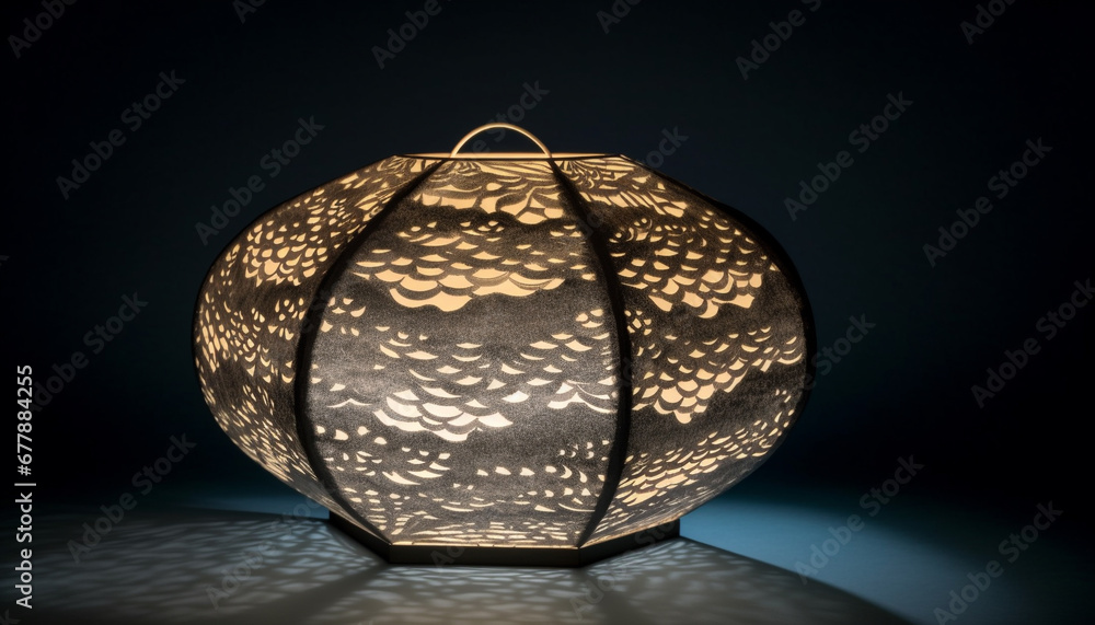 Ornate lantern illuminates elegant vase in modern home interior design generated by AI