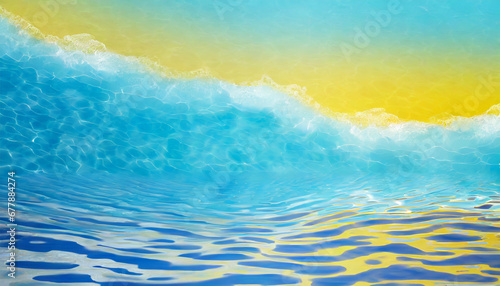 ocean water wave copy space for text blue and yellow cartoon wave for pool party or ocean beach travel web banner backdrop background graphic generative ai