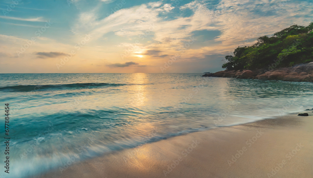 Obraz premium closeup sea sand beach beautiful beach landscape inspire tropical beach seascape horizon dreamy sunset sky calm tranquil relax sunset summer mood positive energy meditation summer tropical island
