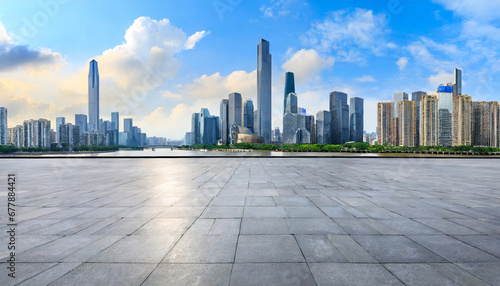 empty square floor and city skyline with modern buildings in guangzhou guangdong province china panoramic view © Art_me2541