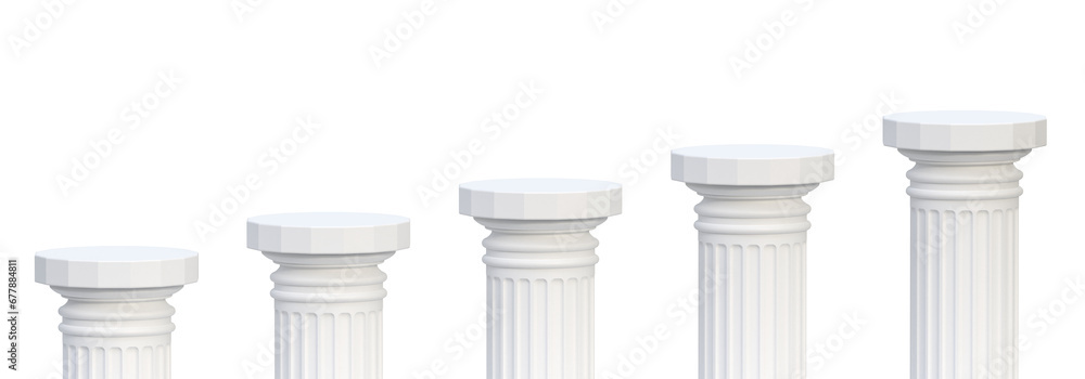 Set of growing white columns isolated on transparent background Set of growing white columns isolated on transparent background