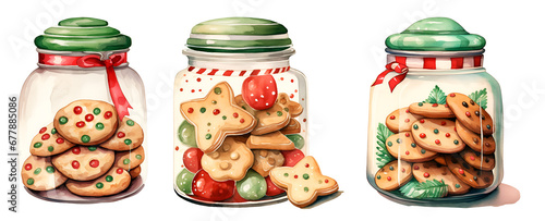Canvas Print Christmas cookie jar watercolor clipart illustration with isolated background