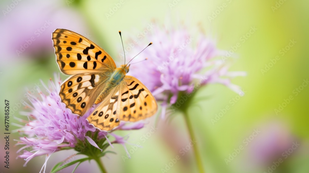 A butterfly perched on a flower with a blurred background. A butterfly perched on a flower with a blurred background.