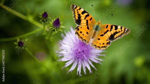 A butterfly perched on a purple flower. © OKAN