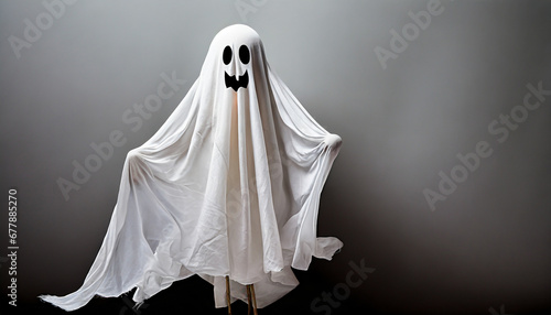 standing halloween ghost in a white sheet png file of isolated cutout object with shadow on transparent background