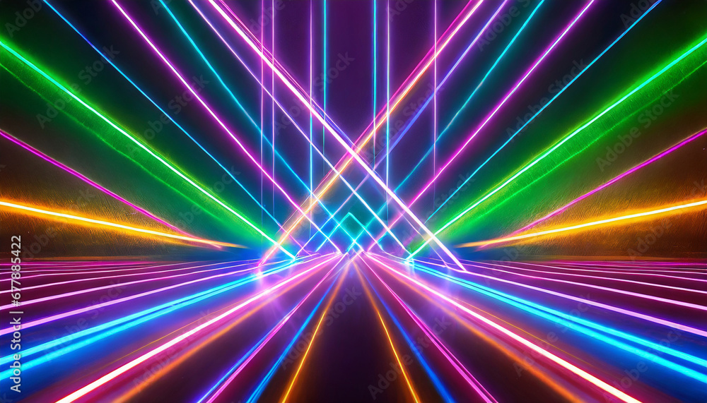abstract neon lights background with laser rays and glowing lines ai generated