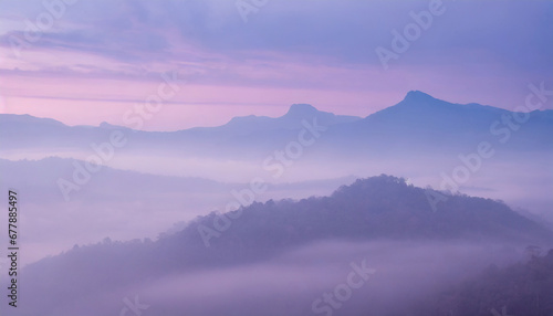 foggy morning light purple pastel gradient dreamy mountain atmosphere pc desktop wallpaper background ai generated