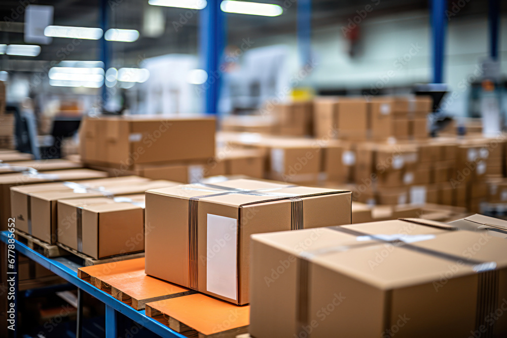 Cardboard Boxes On Conveyor Belt In The Warehouse Modern Warehousing and Logistics Facility with Conveyor and Machinery Cardboard Boxes On Conveyor Belt In The Warehouse Modern Warehousing and Logistics Facility with Conveyor and Machinery