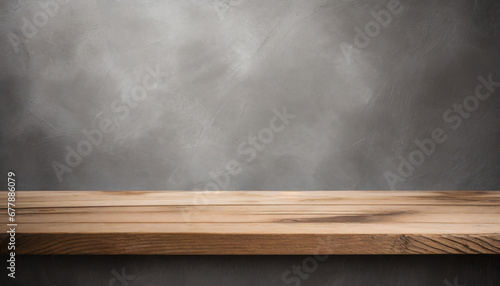 empty wooden table and gray wall background for product display montage high quality photo