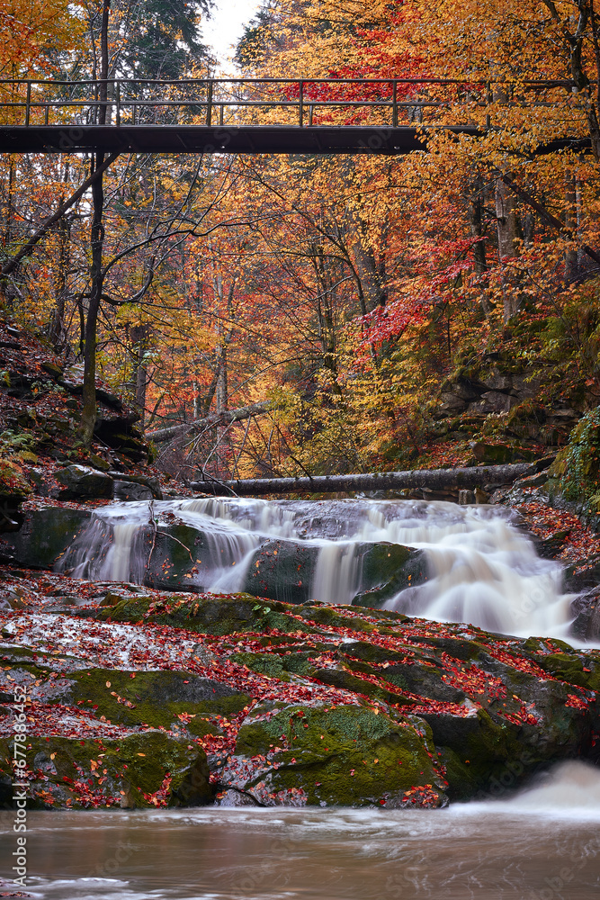 flowing waterfall in the mountain