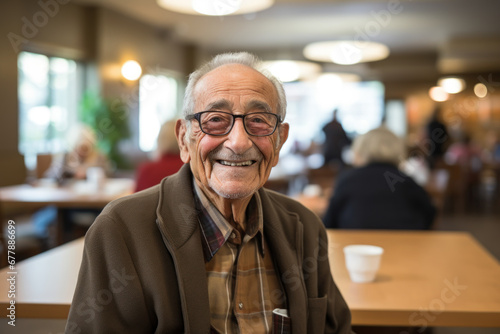 A senior citizen beaming as they volunteer at a local retirement home, demonstrating the happiness of giving back. Concept of senior citizens and community involvement. Generative Ai.