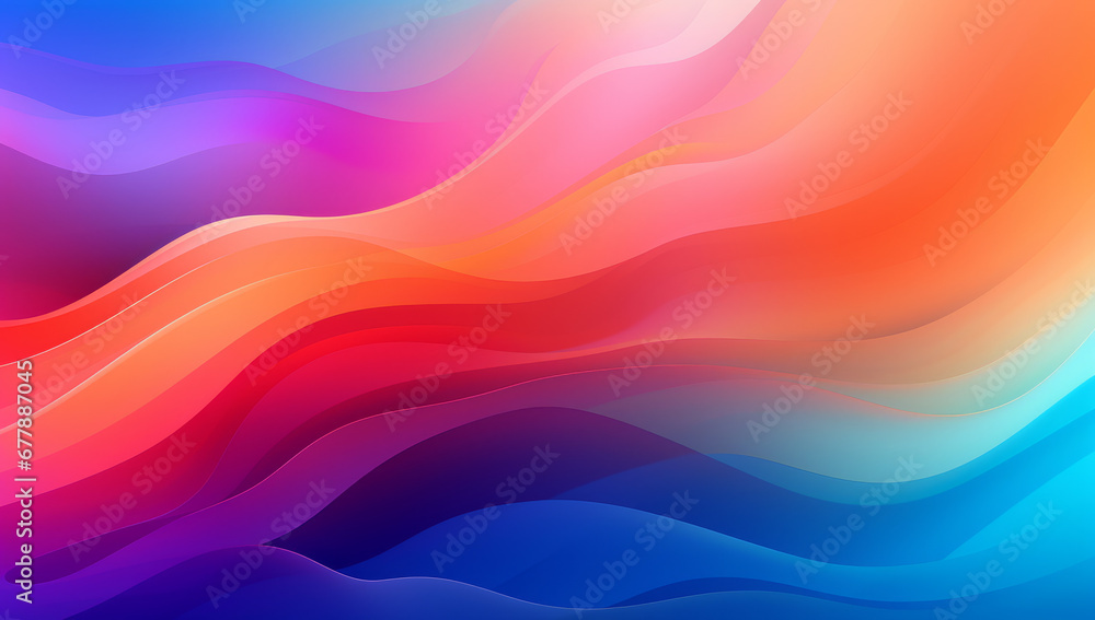 Elegant wavy formations of ribbons in a surreal 3D, Blue and purple gradient background, Colorful abstract. Iridescent Harmony: Abstract Wavy Multi-Colored. Website template concept