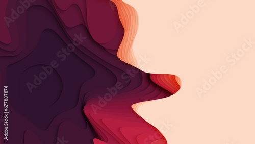 Red to pink paper layers. 3D abstract gradient papercut. Colorful origami shape concept