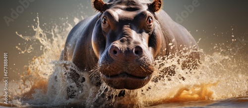 wilderness of Africa where nature thrives with vibrant wildlife a magnificent African mammal named the hippopotamus gracefully maneuvers through the flowing rivers showcasing its powerful bo