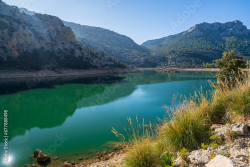 A small lake, Torrent de Gorg Blau, located among the rocks in Mallorca, Spain