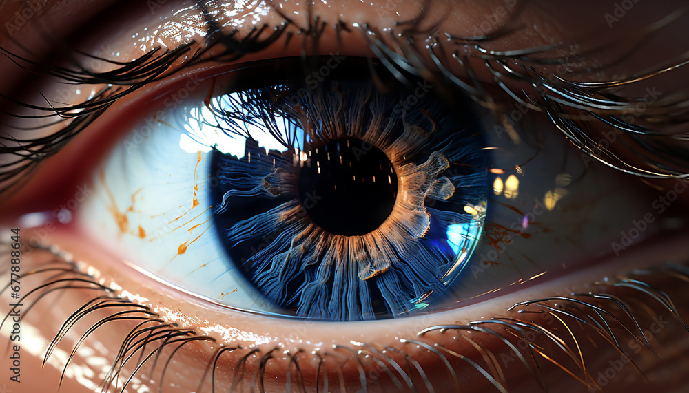 Close up of a human eye, looking at camera, vibrant and shiny generated by AI