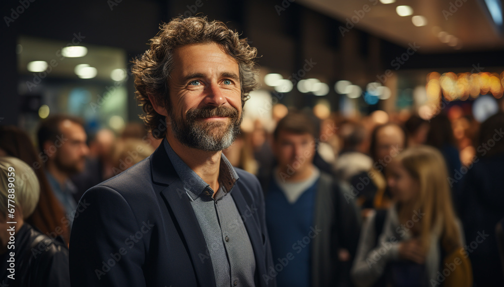 A successful businessman in a suit, smiling confidently at the camera generated by AI A successful businessman in a suit, smiling confidently at the camera generated by AI