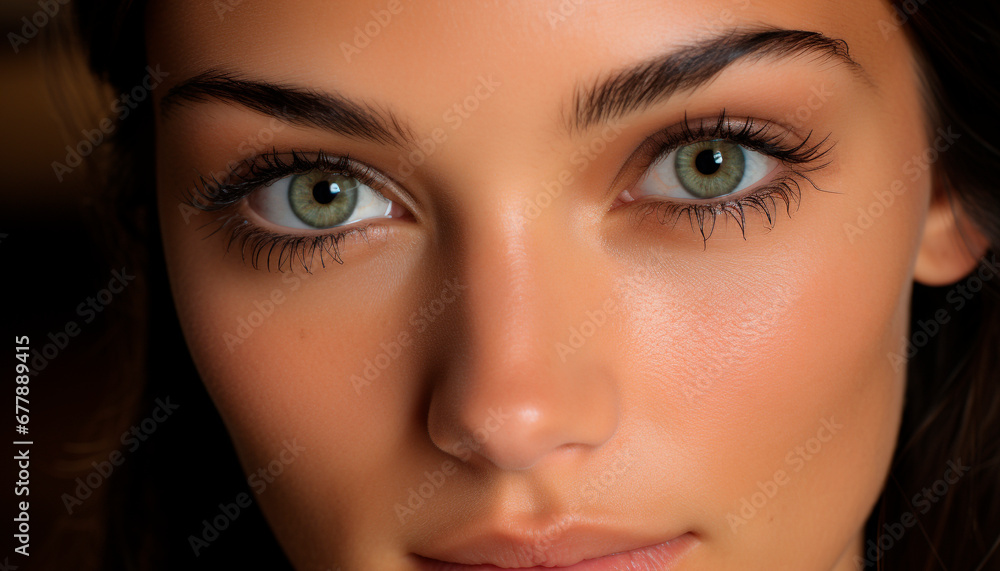 Beautiful young woman with brown hair and captivating brown eyes generated by AI Beautiful young woman with brown hair and captivating brown eyes generated by AI
