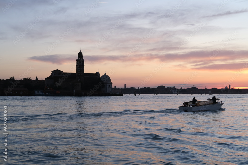 The Venetian lagoon view from Murano. Venice, Italy - November 12, 2023.