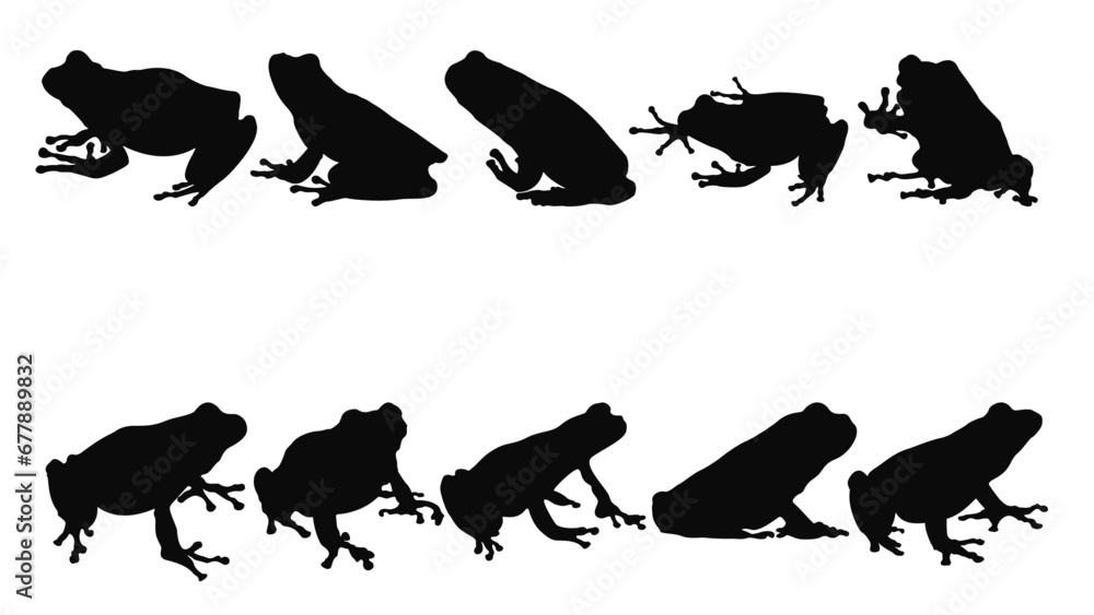 set of silhouettes of frogs - obrazy, fototapety, plakaty 