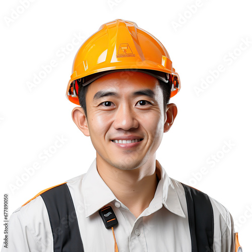 Asian Supervisor engineer smiling, isolated on white or transparent background.