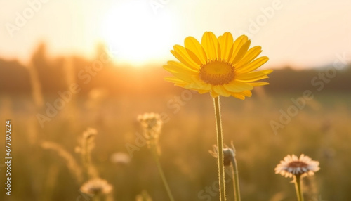 Vibrant chamomile blossom in tranquil meadow at sunrise generated by AI