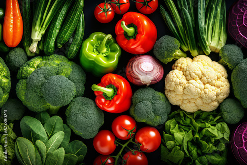 Abstract background of fresh vegetables arranged in a heap. Ecological  vegetarian  vegan  healthy food