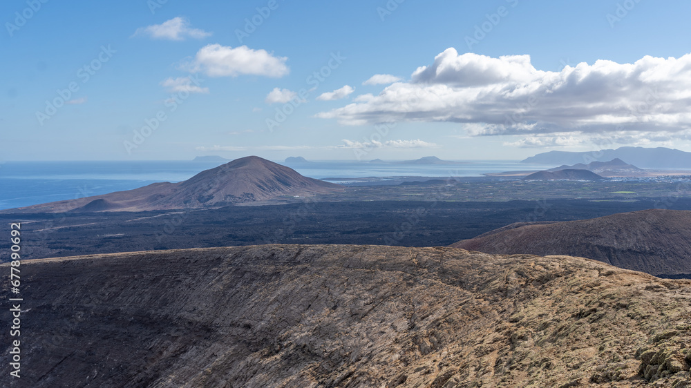 View of the volcanos and the atlantic ocean in Lanzarote, canaries, spain