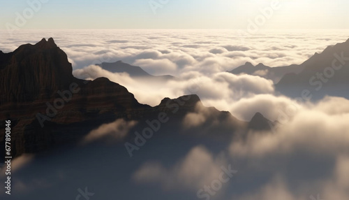 Majestic mountain range, tranquil scene, high up in the sky generated by AI