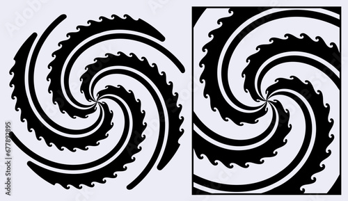 A set of spiral stripes with a wave motif detail. A vortex graphic background image; vectors can be custom colorized easily.