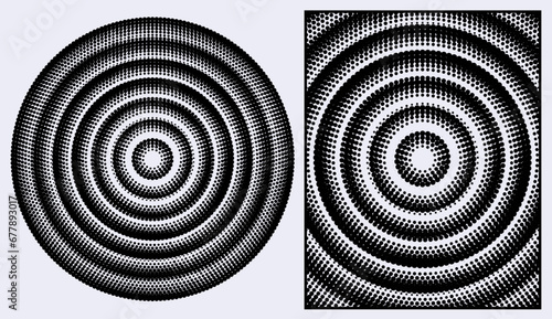 A vector concentric circle design for colorizing and using as a background. The dot matrix pattern defines a set of emanating circular waves. 