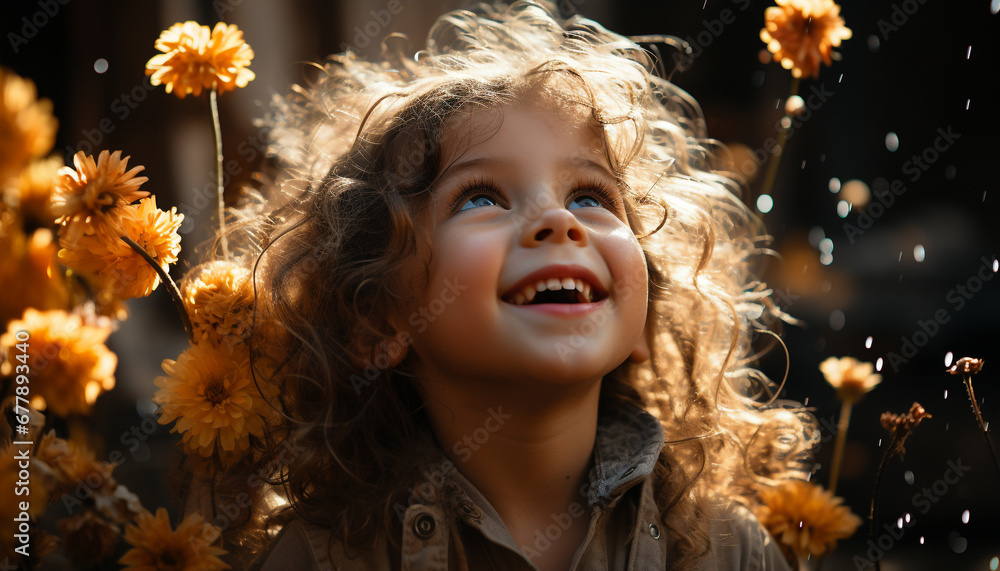 Smiling girl enjoys nature, carefree and playful generated by AI