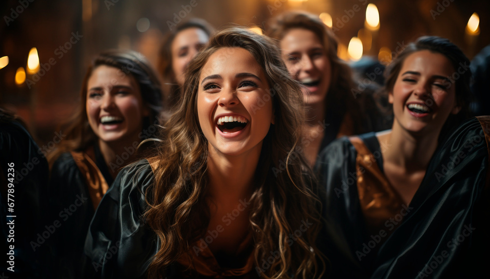 Smiling young adults enjoy friendship, laughter, and carefree nightlife generated by AI