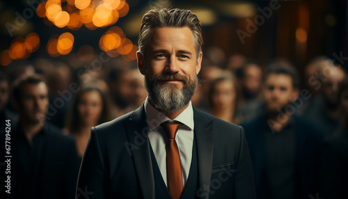 A successful businessman with a beard, smiling and looking confident generated by AI