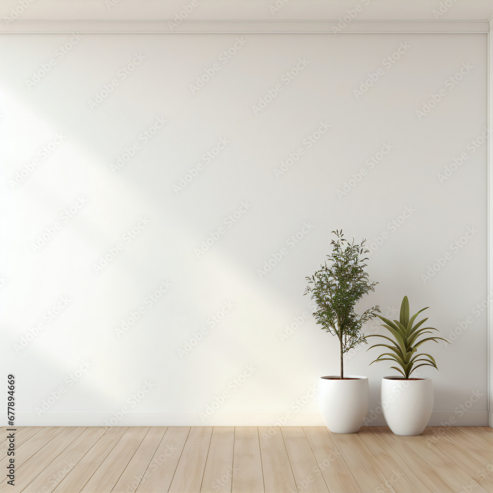 empty room with green plant, generative AI