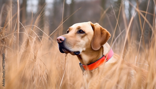 Golden retriever puppy walking in meadow, nature beauty surrounds generated by AI