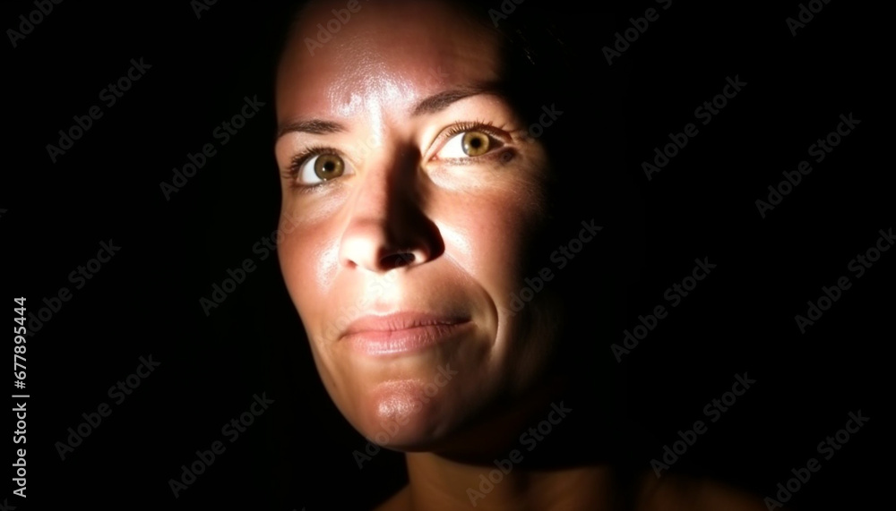 Beautiful young adult woman with brown hair looking confidently at camera generated by AI
