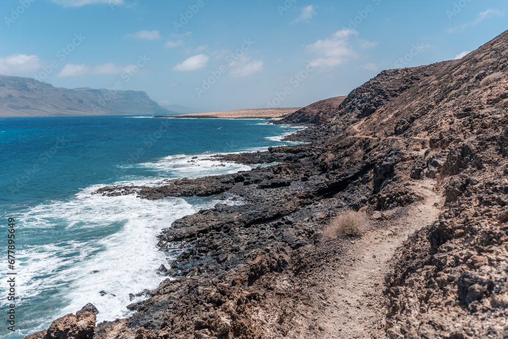 Hiking trail in the Graciosa island, Canary, Spain, close to Lanzarote, escape sustainable travel lifestyle healthy vacation safe place bucolic idyllic arcadian