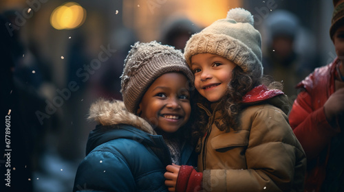  Winter Friendship: Joyful Children Sharing a Hug