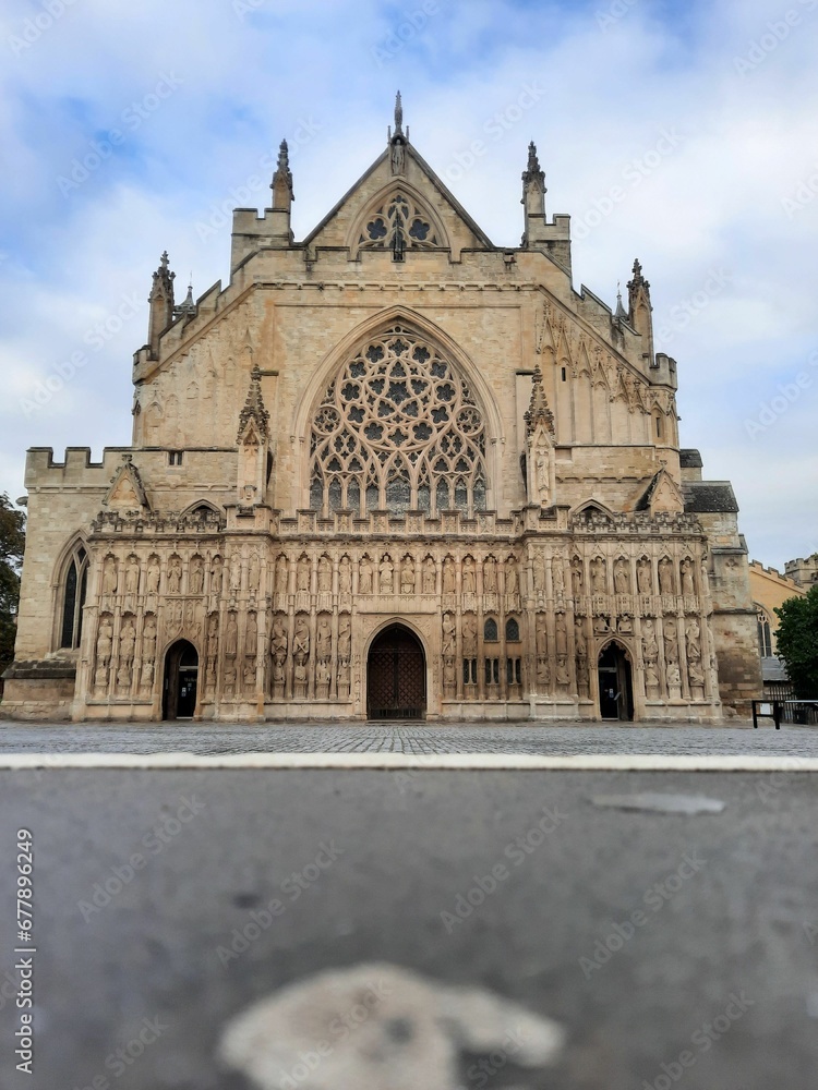 Vertical of the skyline of the Exeter Cathedral in Exeter, Engalnd
