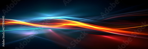 A Vibrant colored light tails waves background with blue and orange streaking lights, modern light art backdrop design, dynamic illumination of the beauty technology 