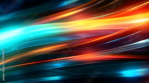A Vibrant colored light tails waves background with blue and orange streaking lights  modern light art backdrop design  dynamic illumination of the beauty technology 