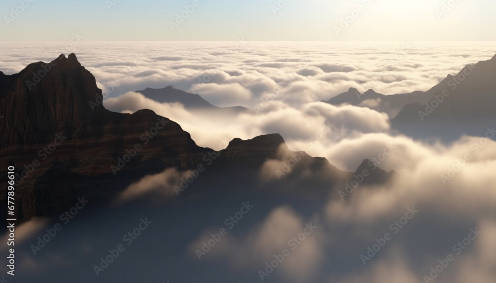 Majestic mountain range, tranquil scene, high up in the sky generated by AI