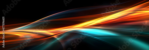 A Vibrant colored light tails waves background with blue and orange streaking lights, modern light art backdrop design, dynamic illumination of the beauty technology 